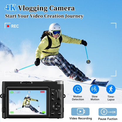 PureTone Audio 4K Digital Camera Autofocus Anti-Shake 48MP Camera 3'' 180° Flip Screen with Flash
