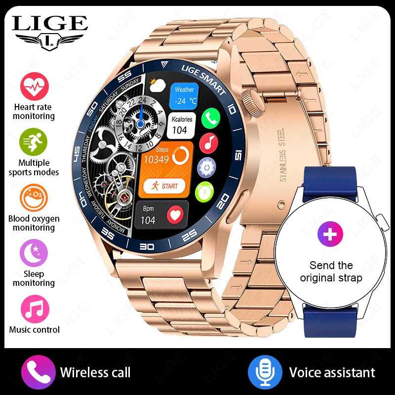 LIGE Luxury Smart Watch Health Sports Fitness Tracker Sleep Monitor Bluetooth Call Business Waterproof Smartwatch For Men Women