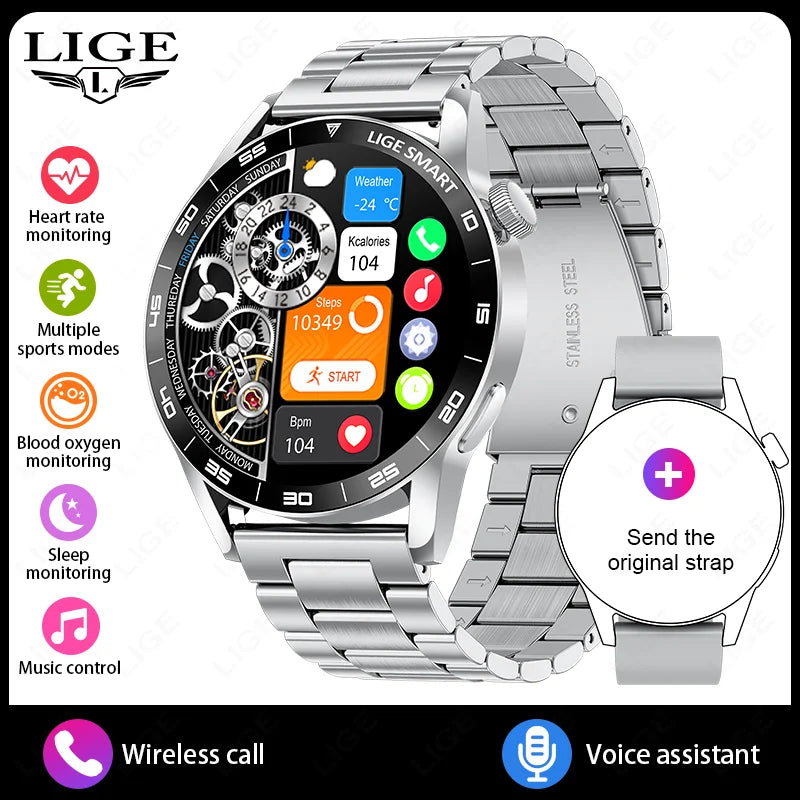 LIGE Luxury Smart Watch Health Sports Fitness Tracker Sleep Monitor Bluetooth Call Business Waterproof Smartwatch For Men Women