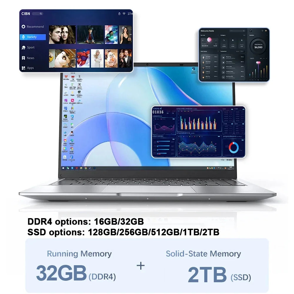 2026 Northwire Electronics Minimal 14.1 Inch Ultra Slim Laptop Win11 16GB/32GB DDR4 RAM 2TB