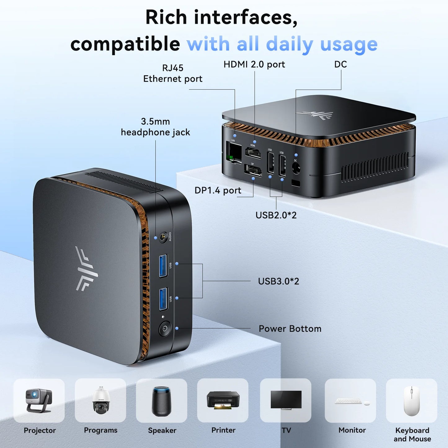 KAMRU Mini PC AMD 3150U 3.3GHz DDR4 8GB 256GB M.2 SSD Win11 Pro 4K HDMI Dual WiFi BT4.2 Mini Desktop PC for Business Home Office