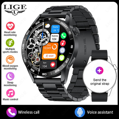 LIGE Luxury Smart Watch Health Sports Fitness Tracker Sleep Monitor Bluetooth Call Business Waterproof Smartwatch For Men Women